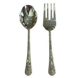WM Roger Enchanted Rose Vintage Silverplate by Intl Silver Serving Fork Spoon
